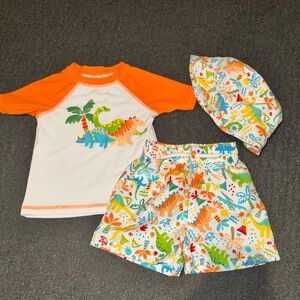 Feloton Kids Dinosaur Rashguard Set - Orange and Multicolor